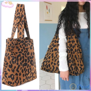CLOUD Fashion Single Shoulder Bag Corduroy Handbags Tote Women Leopard Print Large Casual Shopping Bag