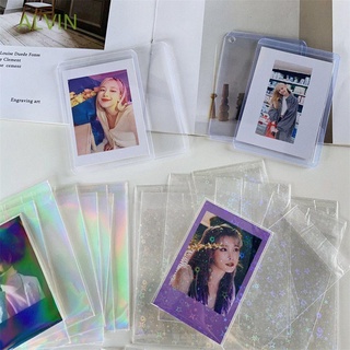 ALVIN 58x87mm Card Sleeves Self-adhesive Bag Card Protector Flashing Card Film Heart Holographic Foil Protective Case Goo Card Protection Bag Card Protective Film Plastic Film Laser Star Card Sleeves