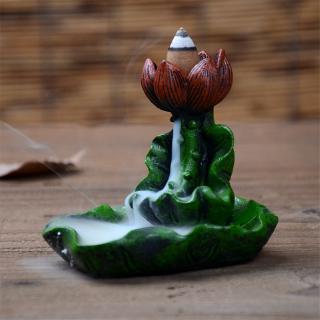 Mini quemador de incienso verde hoja de loto flor flujo de incienso cascada incensario titular de oficina en casa Dec (3)
