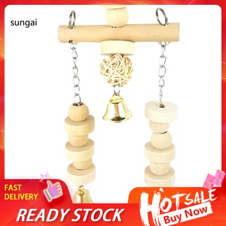 sun_aves jaula de loro de madera cuentas cilindro oscilante campana colgante masticar seguro mascota juguete