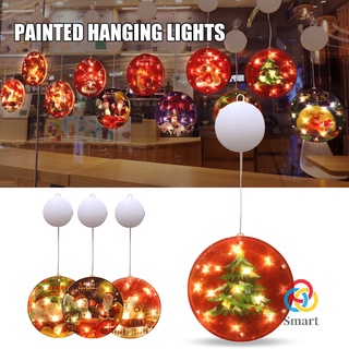 Christmas LED Lights Cartoon Printed Hanging Window Lamp Always On Decorative Xmas Themed Night Light for Home Party