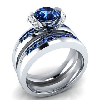 anillo simple de circonita chapado en plata/anillo de combinación de pareja
