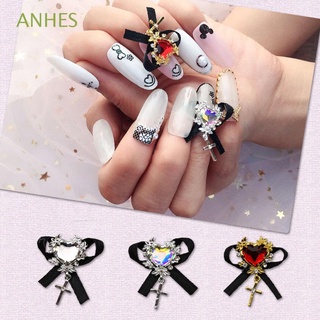 ANHES Salon Bowknot Nail Jewelry Lovely Manicure Accessories Nail Art Decorations 3D Lace DIY Alloy Cross AB Diamond Women Girl Nail Rhinestone