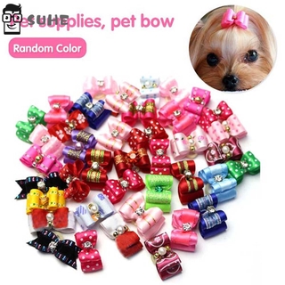 SUHE 10PCS nuevo perro Bowknot gato aseo mascotas suministros arco corbata horquilla de encaje al azar bandas de goma hechas a mano accesorios de cachorro mascota Headwear