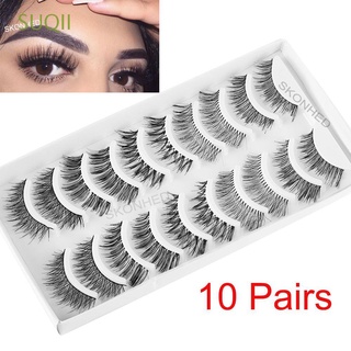 SUQII SKONHED 10 Pairs Makeup Beauty False Eyelashes Handmade Thick Long Eye Lashes Extension Reusable Cross Woman's Fashion Wispies Natural Lashes
