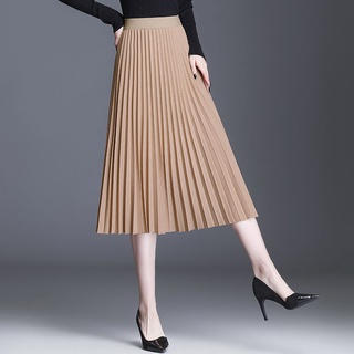 Falda plisada de gasa falda de media longitud mujer primavera y verano cintura alta falda de una línea de longitud media drapeado columpio grande (5)
