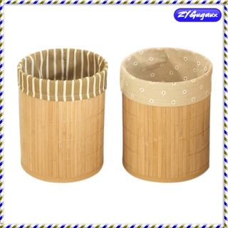 Folding Bamboo Trash Can Durable Garbage Can Waste Basket for Bathroom, Bedroom, Office, 22x27cm (2)
