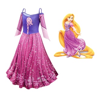 disney de dibujos animados enredado princesa rapunzel cosplay disfraz de los niños largo de manga corta falda volantes falda para niña de halloween