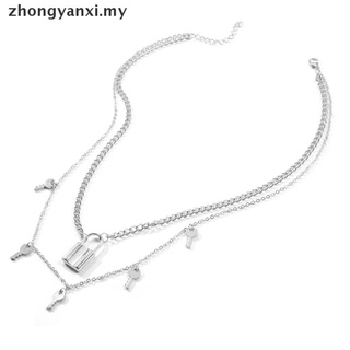 [Zhongyanxi] collar con colgante de llave de candado Punk de doble capa para mujer/joyería de Hip Hop