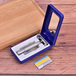 [Sun] navaja de afeitar de acero de doble borde cuchilla de seguridad afeitadora mango titular de la hoja espejo (9)