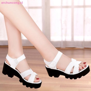 Thick-heeled sandals female 2021 summer new mother shoes mid-heel platform slope with platform platform high heels (8)