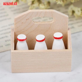 [azazel]botellas de leche miniatura y cesta de leche para casa de muñecas 1/12 Ki (8)