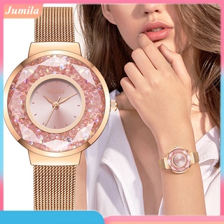 jumi reloj de pulsera de cuarzo analógico con correa de malla redonda con diamantes de imitación de arena movediza para mujer
