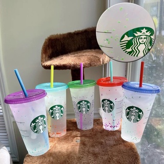 5PCS Reutilizable Starbucks Vaso Cambiante De Color Tazas Frías Taza De Plástico Con Paja 700ml 24 oz Verano Colección (4)