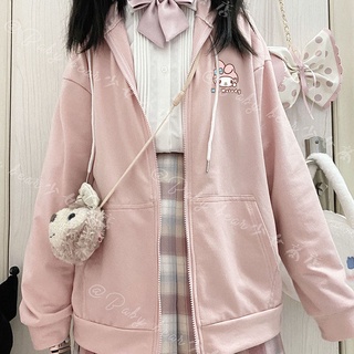 S-3XL Kuromi Hello Kitty Sudadera con capucha japonesa Streetwear Harajuku Sudadera con capucha de manga larga para mujer Cárdigan con cremallera