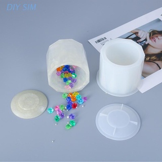 Diysim 1 Set Crystal Epoxy Resin Mold Cylinder Storage Box Casting Silicone Mould DIY Crafts Jewelry Case Container Making Tools