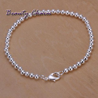 Nueva joyería de moda de plata de ley 925 de 4 mm cuentas cadena pulsera para Unisex hombre mujeres regalo