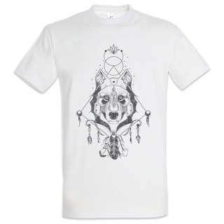 Indian Wolf & Feathers Camiseta Nativa Hacha Tomahawk Indianer Federn Häuptling
