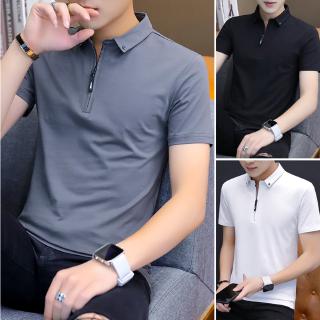 Coreano de la moda con cremallera Polo hombre camiseta Lengan Pendek M-4XL