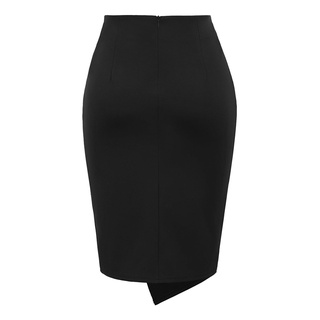 Kobreat falda de lápiz retorcida de Color sólido de oficina elegante para mujer (3)