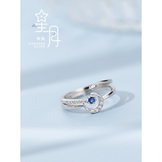 anillo de plata 925sterling estrella luna femenina creativo fresco y frío fresco chica ajustable anillo abierto