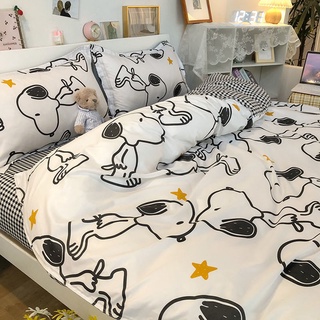 De dibujos animados Snoopy cama de cuatro piezas conjunto lindo perro cama sábana edredón cubierta de la universidad estudiante dormitorio de tres piezas edredón de niños (1)