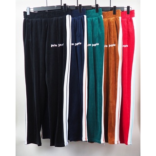 Palm Angels Pants ready stock High quality Silk Velvet white striped sports casual pants Hot sale for men and women