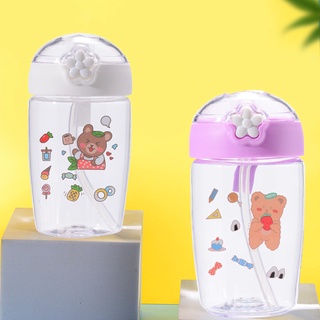 wnsenbem 420ml botella de paja diseño de dibujos animados de gran capacidad libre de bpa niños paja botella de agua para senderismo