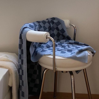Retro Color Matching Long-Staple Cotton Skin-Friendly Soft Towels Bath Plaid Towel Checkerboard U7H6