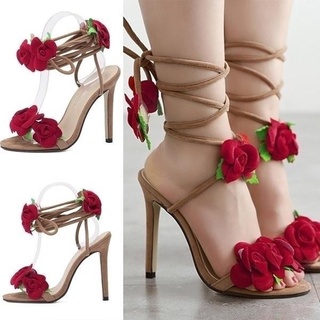 las mujeres tacones altos rosas cross lacing sandalias señora con cordones vestido zapatos de fiesta hueco zapatos de boda
