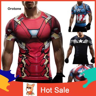 ☍ Or Plus Tamaño Vengadores Iron Man Capitán América Camiseta De Compresión De Manga Corta Parte Superior 2