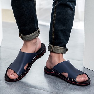 hombres sandalias de cuero antideslizante diapositivas suela suave sandalia masculino casual zapatos de moda