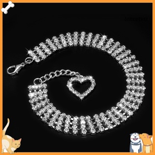 Bling Rhinestone Dog Collars Puppy Necklace with Heart Charm Cute for Small Dogs