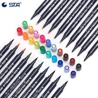 Listo Stock STA3110 soluble en agua de la marca de cabeza suave de doble cabeza hermosa pluma de la firma de cómic softhead conjunto de bolígrafos