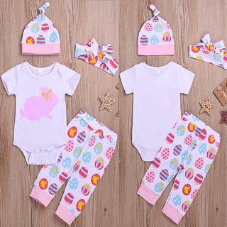 verano bebé niñas traje lindo de dibujos animados conejo impresión cómodo 4pcs/traje para bebé niñas