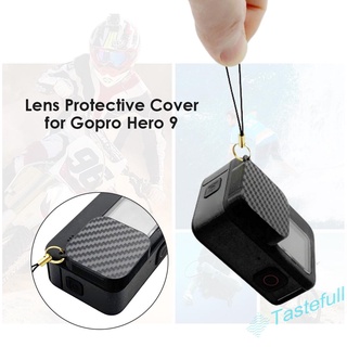 ▸Tastefull◂Tapa de lente de alta calidad para GoPro Hero 9 negro fibra de carbono textura lente cubierta protectora✍ (4)