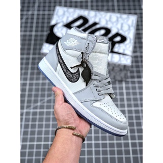 Nike Dior X Air Jordan High OG AJ Transfronterizo Rondy Cremoso Blanco y Gris Costuras , Highligh