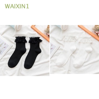Waixin1 2 pares y2k Trend Cosplay Crochet ropa Ballet accesorios Floral pantimedias calcetines cortos encaje volantes