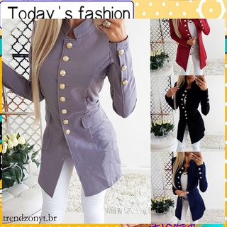 Promoción Chamarra/abrigo/Chamarra de moda para mujer con solapa y Manga larga con botón Trendzonyxt