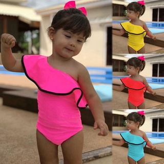 ✾BABYYA✨ Toddler Baby Girls Ruffle Solid Swimsuit Jumpsuit Swimwear Bathing Suit