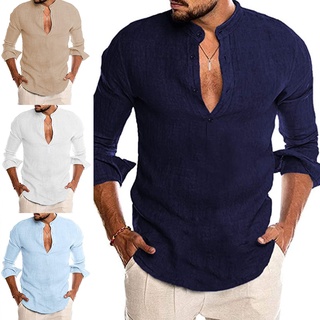bebidas manga larga camisa de playa cuello v hombres color sólido slim fit casual camisa jersey top