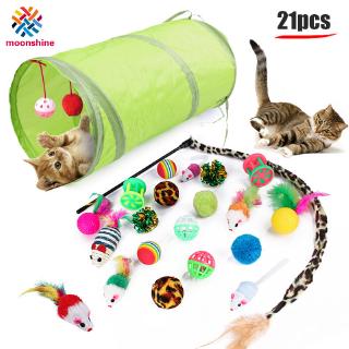 21 pzas kit de juguetes para gatos/mascotas/tunel plegable/divertido campana/ratón/juguetes/suministros de mascotas