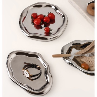 Simple almacenamiento de cerámica de la placa de decoración de la bandeja de la decoración creativa de plata chapado en frutas alimentos de la joyería