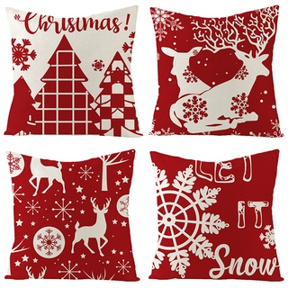 Funda de almohada feliz navidad rojo 40×40,45×45,50×50,60×60,70×70, feliz año nuevo algodón lino fundas de cojín, funda cuadrada de almohada.
