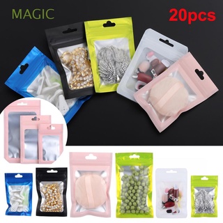 MAGIC 20 unids/set bolsas de almacenamiento de plástico impermeable papel de aluminio bolsa de embalaje auto sellado al por menor con agujero colgante paquete mate cremallera reclinable bolsas/Multicolor (1)