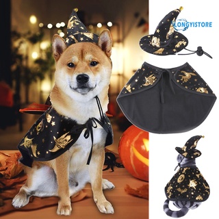 longyistore pet cape sombrero calabaza murciélagos patrón mascota cosplay amigable con la piel mascotas perros gatos bruja capa sombrero para halloween