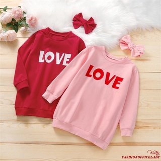 O-l Kids Tops, niñas letra impresión cuello redondo manga larga jersey con diadema para primavera otoño, rojo/rosa, 18 meses-6 años