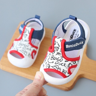Verano de los niños zapatos de bebé de goma suave antideslizante sandalias niño niñas de tela plana sandalia proteger del dedo del pie Velcro zapato (1)