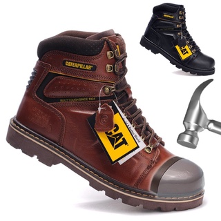 caterpillar kasut kerja: botas de seguridad para hombres, botas de trabajo al aire libre, botas de acero, piel genuina (39-47)