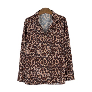 ❣Gd♀Camisa Casual de manga larga para hombre, leopardo impreso cuello de Turn-Down botón Tops, Outwear Simple Top tela
